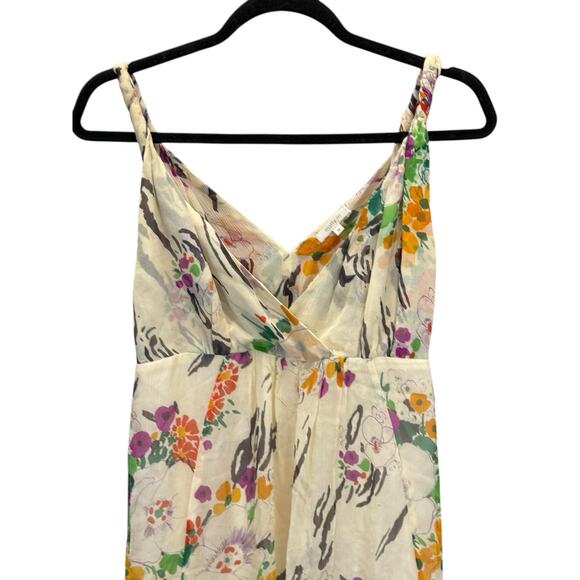 Matty M 100% Silk Floral Maxi Dress with Belt White Multicolor Size Medium - Picture 5 of 13